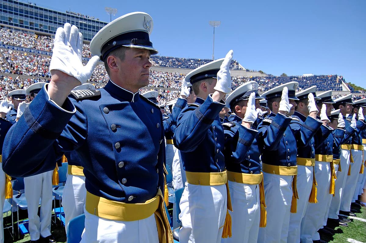 United States Air Force/Dennis Rogers via Wikimedia Commons Air Force Academy commencement exercises at Falcon Stadium on May 27, 2009.
