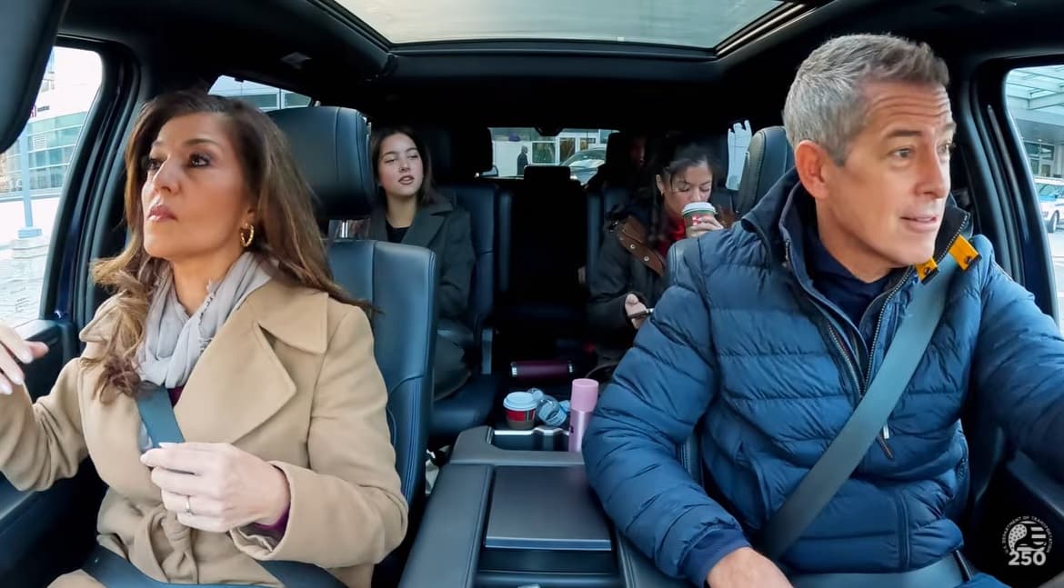 U.S. Department of Transportation via YouTube A screengrab shows a scene from 'The Great American Road Trip,' a reality show featuring Transportation Secretary Sean Duffy, ,his wife, Fox News host Rachel Campos-Duffy, and their kids.