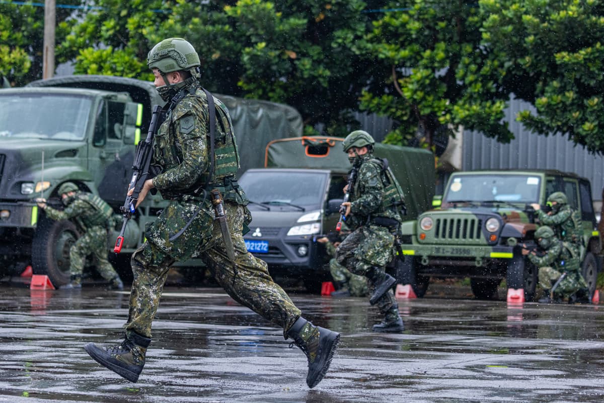Annabelle Chih/Getty Images Reservists participate in a pre-combat training in Taoyuan, Taiwan.