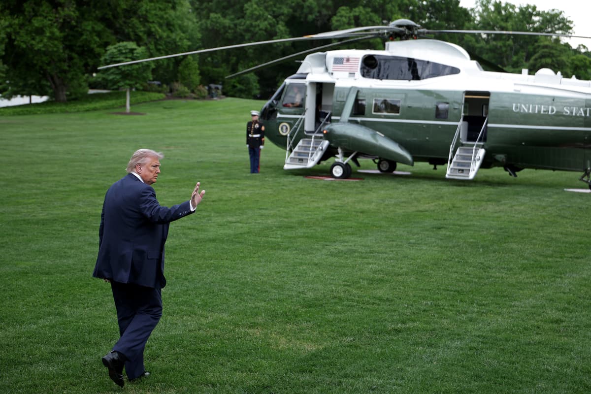 Alex Wong/Getty Images President Trump walks towards Marine One for a departure from the White House on May 8, 2026.