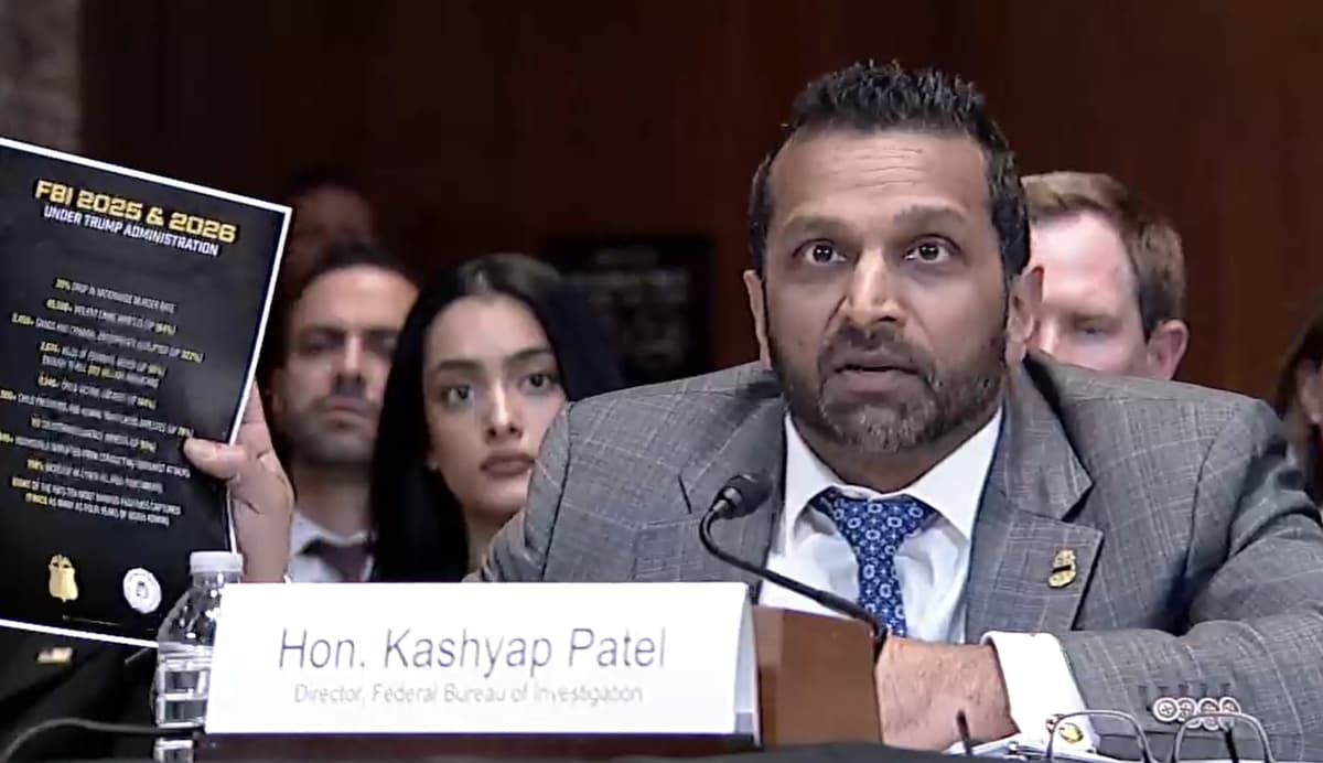 Senate Appropriations Committee FBI Director Kash Patel defends himself while announcing a drop in crime during a Senate Appropriations subcommittee budget hearing on Capitol Hill May 12, 2026.