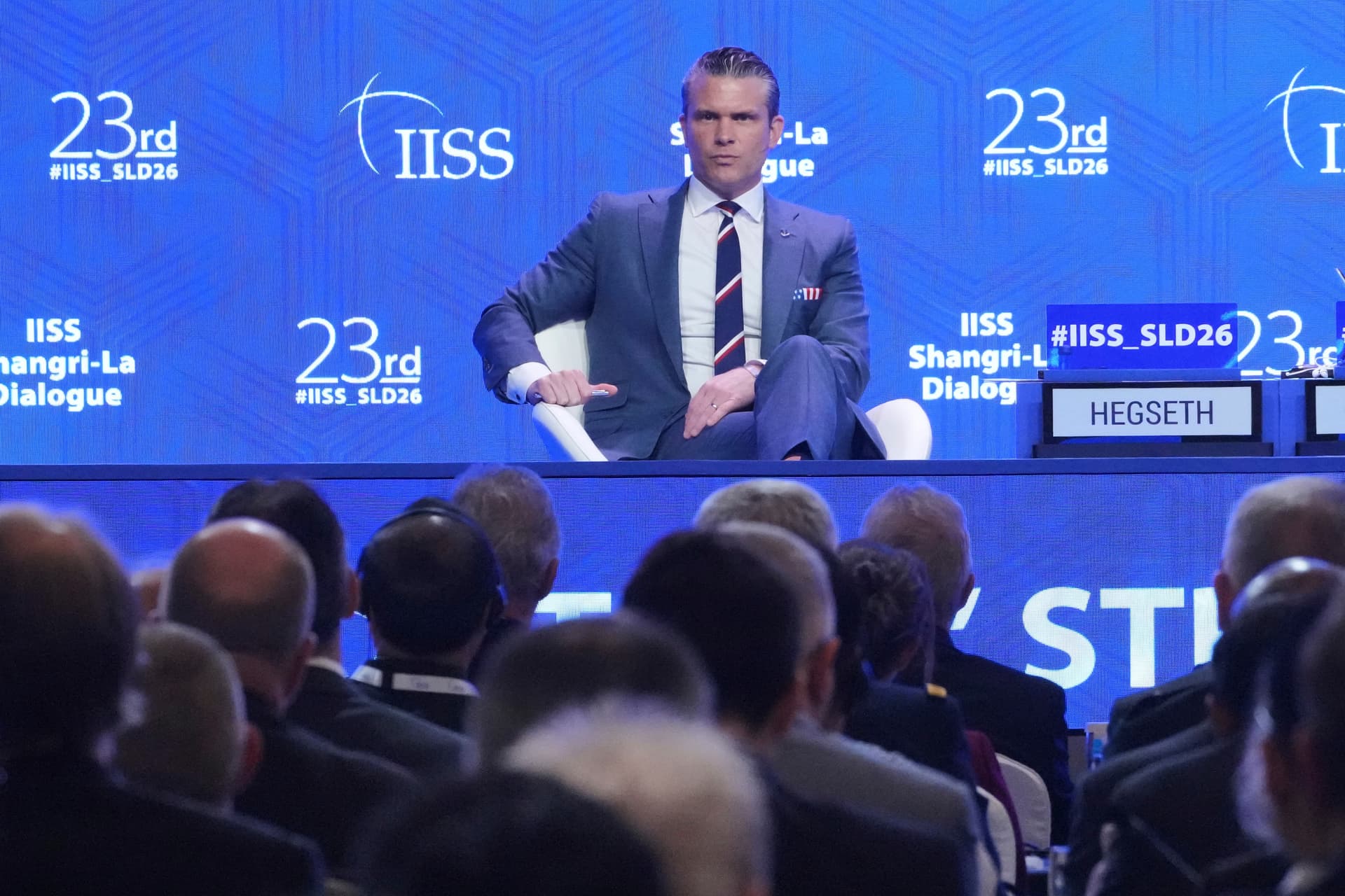 Achmad Ibrahim/AP Defense Secretary Pete Hegseth listens to a question during the Shangri-La Dialogue at Singapore on May 30, 2026.