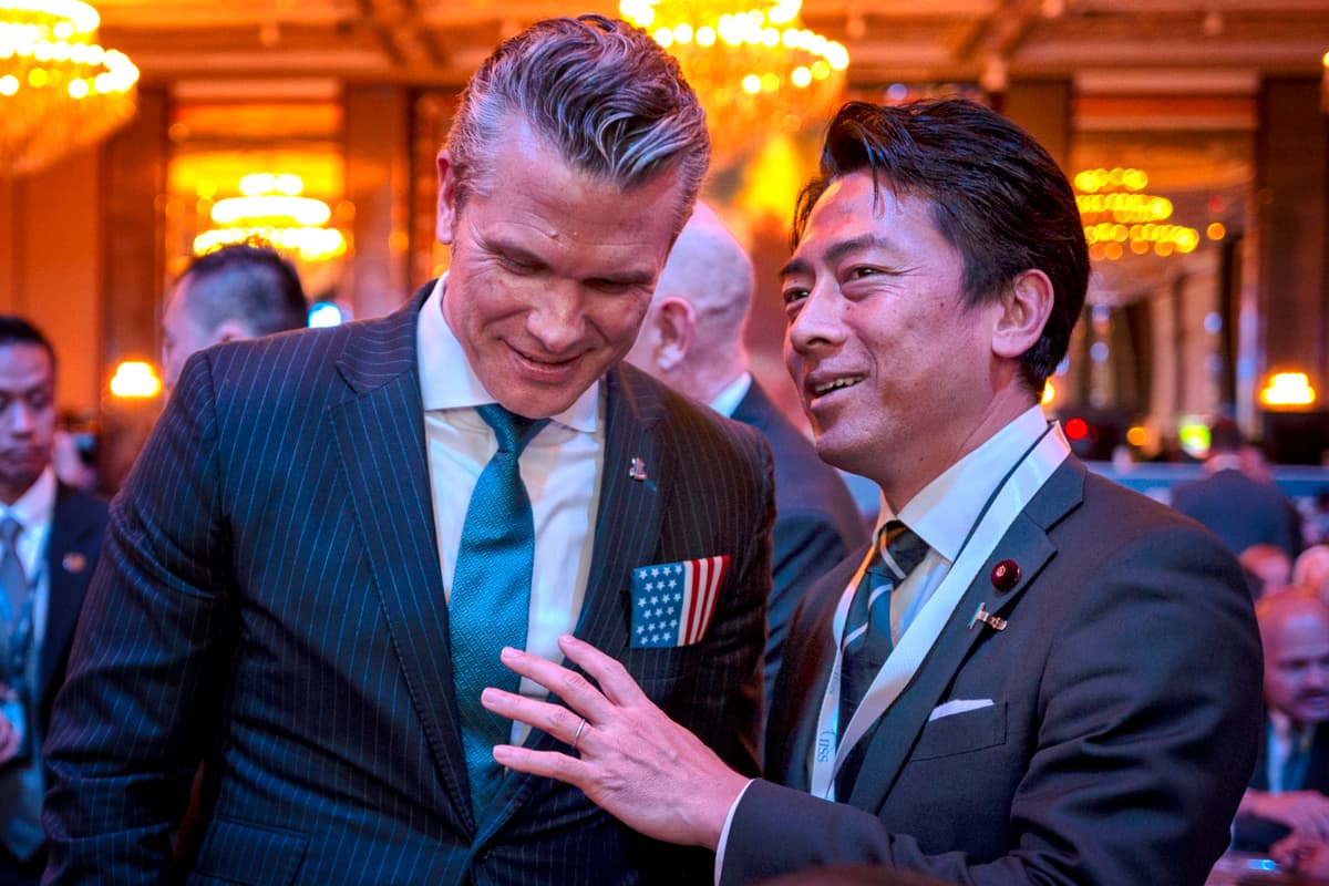 Ezra Acayan/Getty Images Secretary of War Pete Hegseth speaks with Japan Defense Minister Koizumi Shinjiro during the opening dinner of the 23rd IISS Shangri-La Dialogue at the Shangri-La Hotel on May 29, 2026 at Singapore.