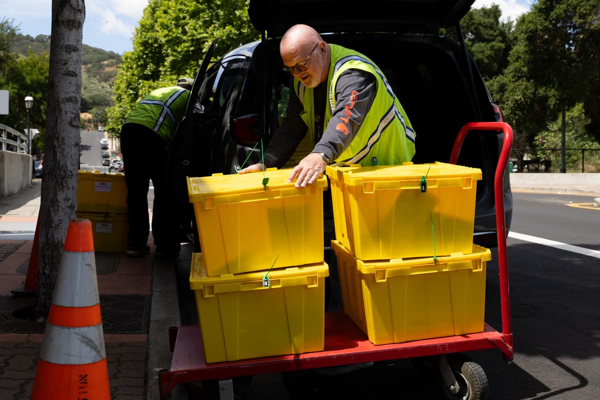 Benjamin Fanjoy/Getty Images Mail-in ballots for California’s June 2 primary are delivered to an election operations facility at Martinez, California, on May 27, 2026.