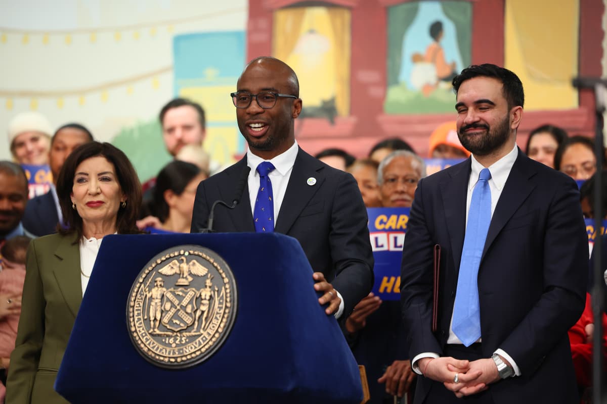 Michael M. Santiago/Getty Images The chancellor of New York City's public schools, Kamar Samuels, with Mayor Zohran Mamdani on March 3, 2026.