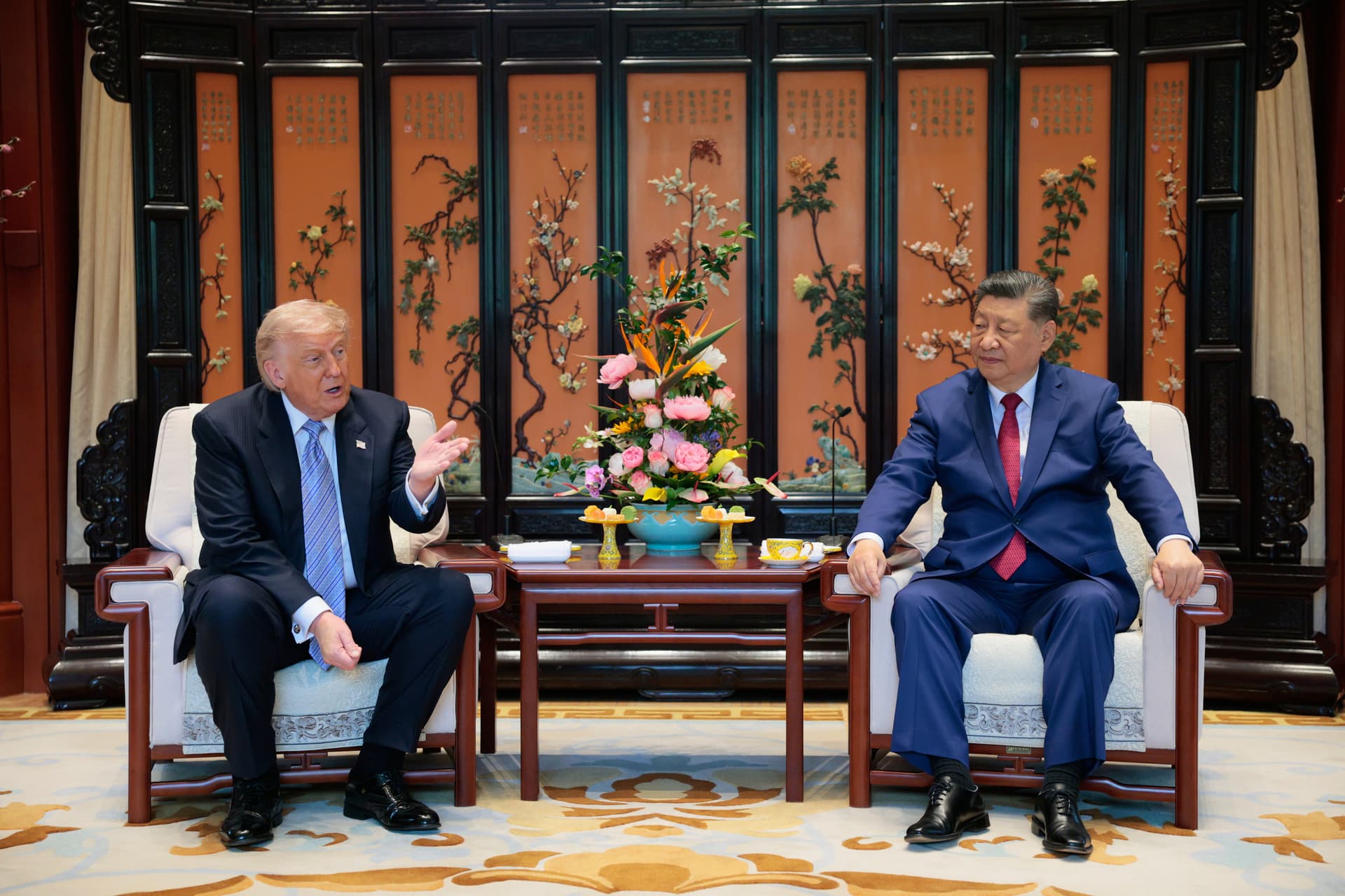 Evan Vucci/pool via AP Presidents Xi Jinping and Trump attend a meeting on the sidelines of their visit to the Zhongnanhai Garden, Beijing, on May 15, 2026.