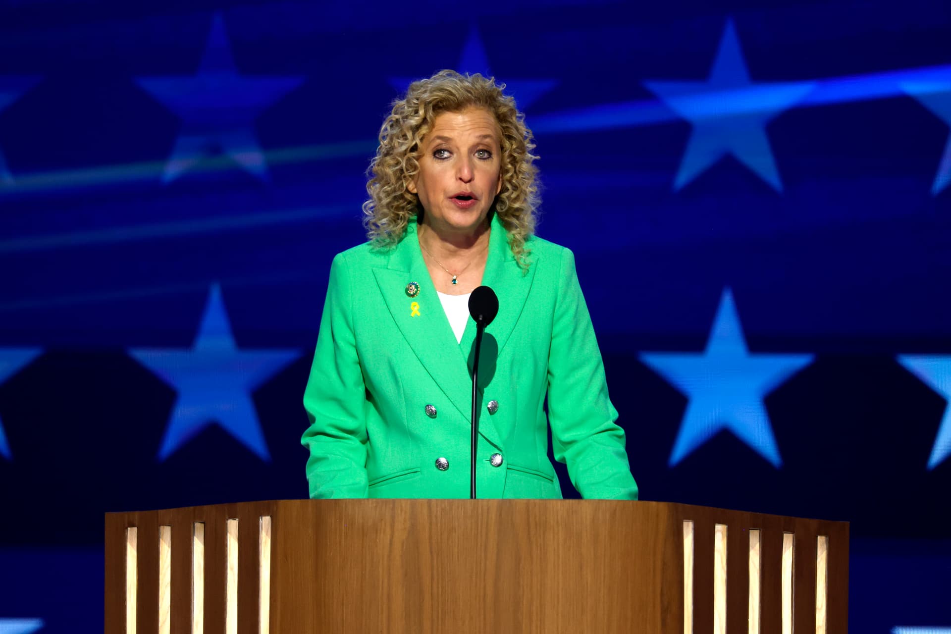 Chip Somodevilla/Getty Images Congresswoman Debbie Wasserman Schultz at the Democratic National Convention on August 21, 2024 at Chicago.