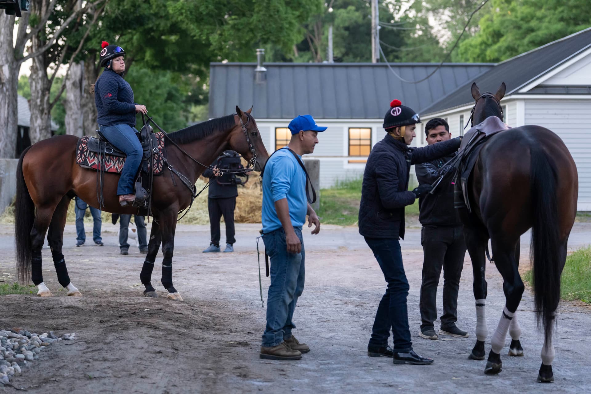 Yuki Iwamura/AP Trainer Cherie DeVaux watches Kentucky Derby winner and Belmont Stakes entrant Golden Tempo ahead of the 158th running of the Belmont Stakes horse race at Saratoga Springs, New York, on June 4, 2026.