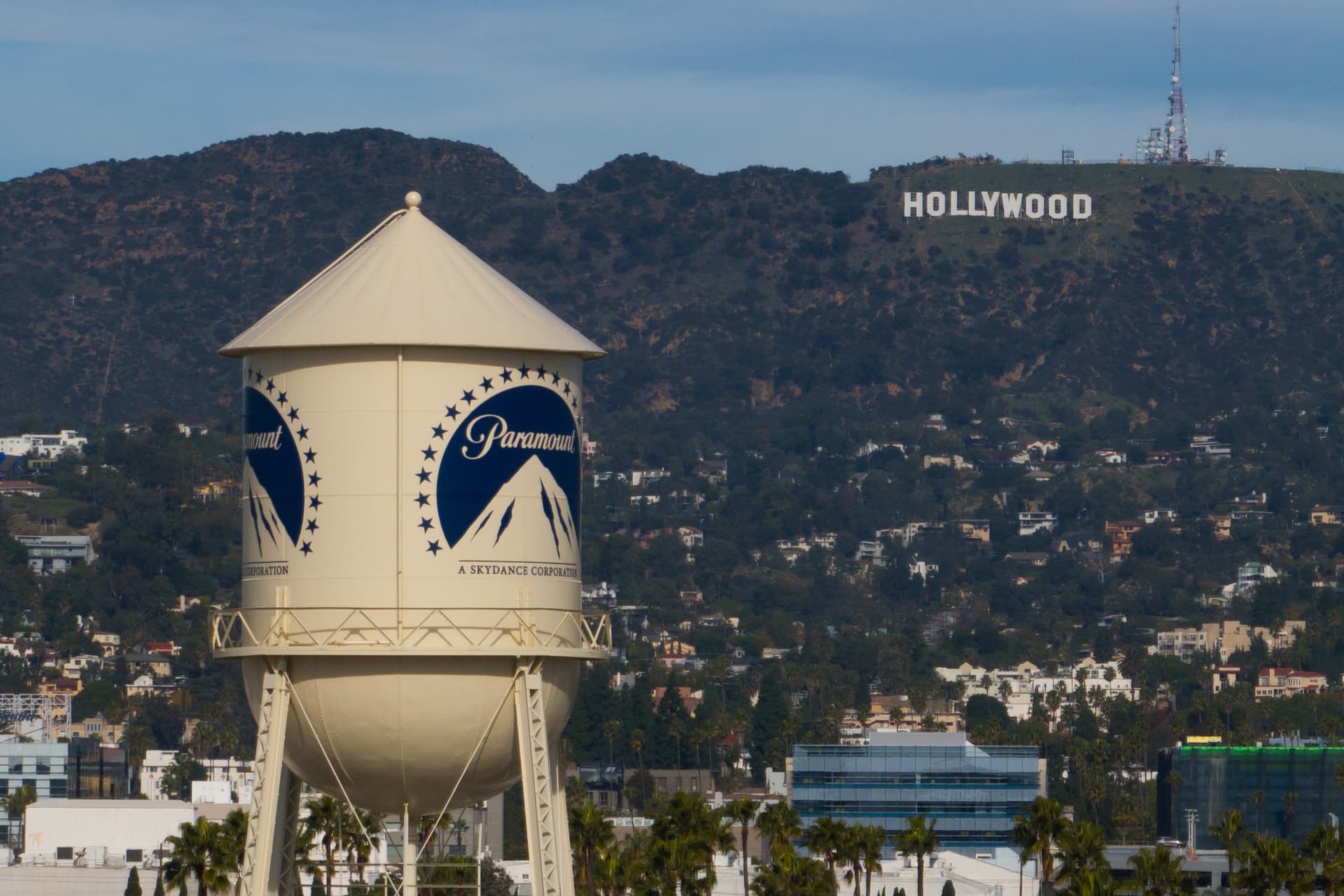 Jae C. Hong/AP The Paramount water tower is seen at Los Angeles on December 18, 2025.