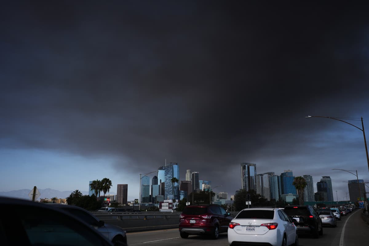 Jae C. Hong/AP The sky fills with smoke from a 491,000 square-foot cold-storage warehouse fire at Los Angeles on June 17, 2026.