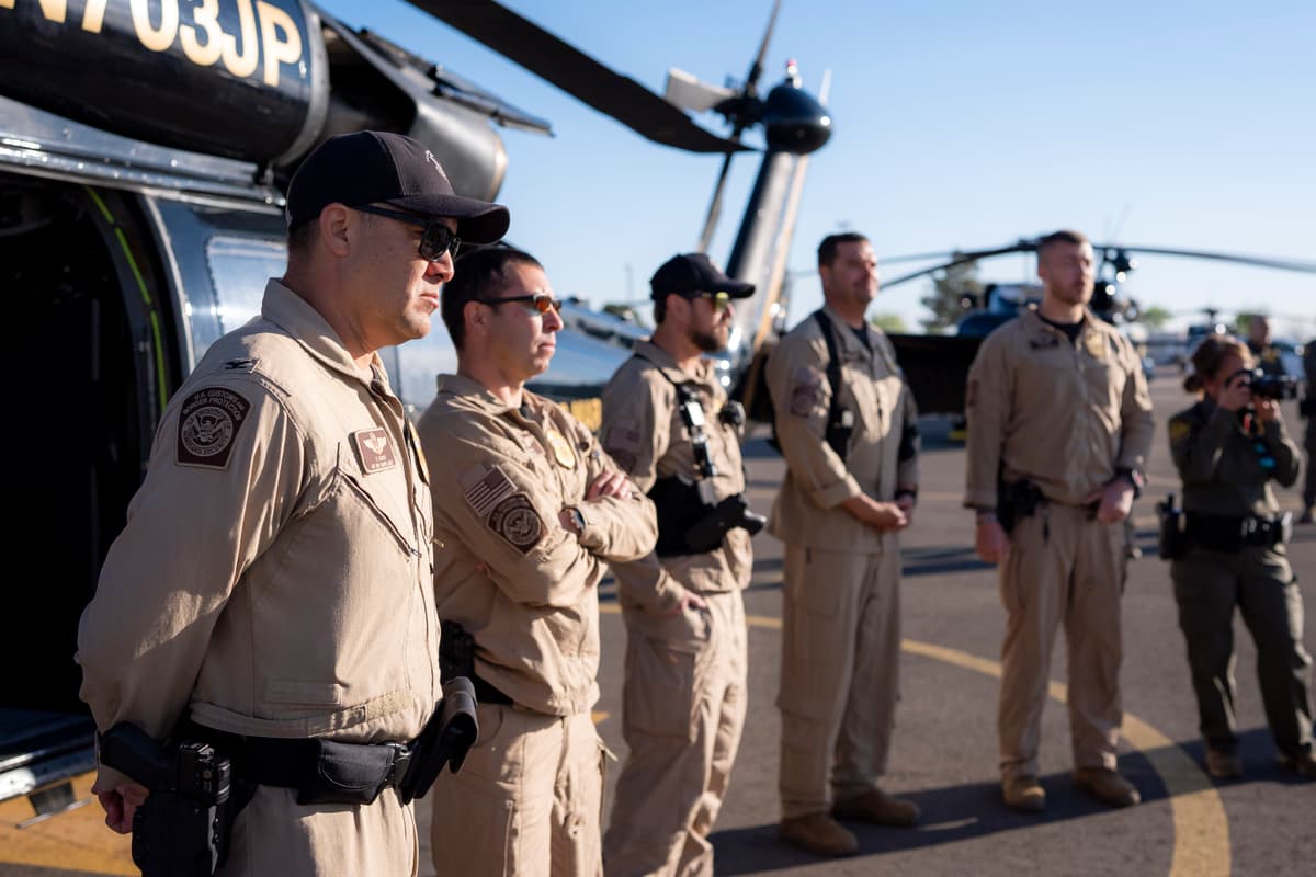 DHS/Tia Dufour Secretary of Homeland Security Markwayne Mullin tours the border by helicopter with U.S. Customs and Border Protection Air and Marine Operations at El Paso, Texas, April 17, 2026.