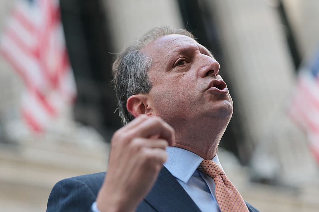 Michael M. Santiago/Getty Images Brad Lander speaks during a campaign event with Senator Warren in front of the New York Stock Exchange on April 24, 2026 at New York City.
