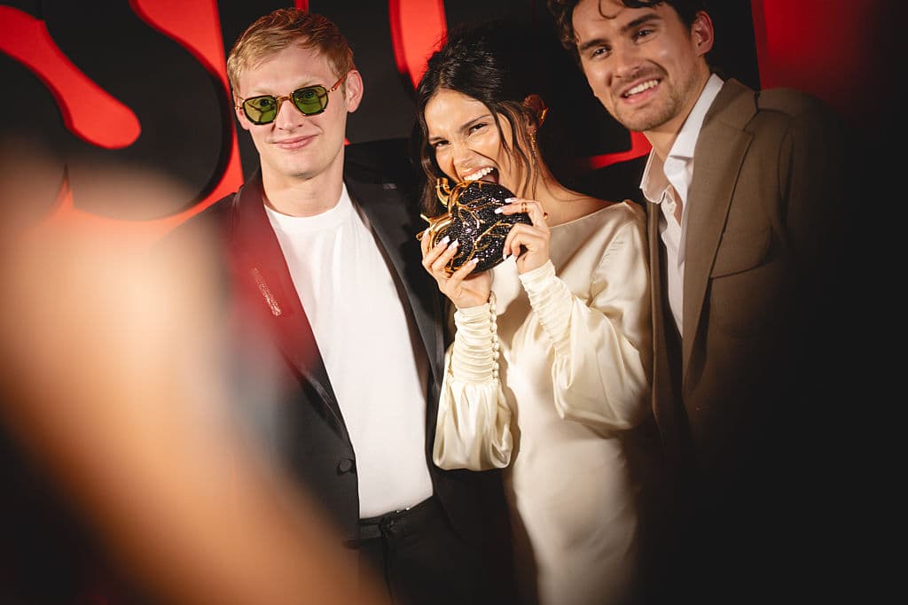 Matt Winkelmeyer/WireImage Via Getty Images Curry Barker, Inde Navarrette and Michael Johnston attend the premiere of 'Obsession.'