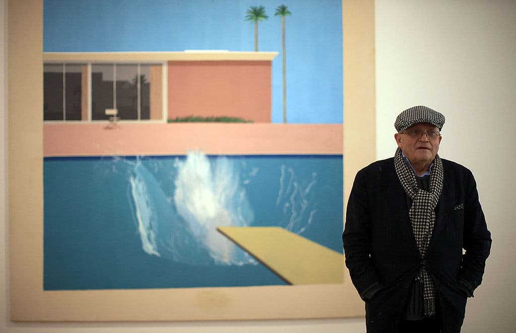Christopher Furlong/Getty Images David Hockney, standing by his 1967 painting 'A Bigger Splash,' at the Nottingham Contemporary art gallery in 2009.