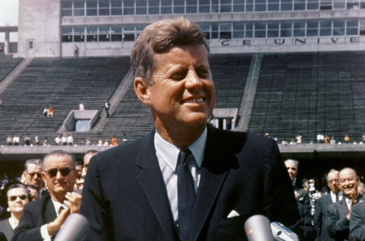 Via Wikimedia Commons President Kennedy at Rice University, September 12, 1962.
