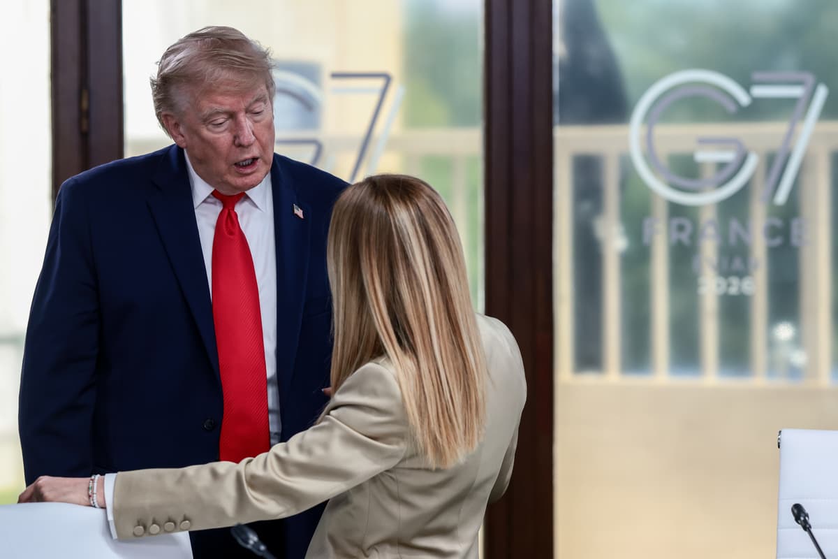 Evelyn Hockstein - Pool/Getty Images President Trump and Prime Minister Giorgia Meloni of Italy greet one another during a working lunch for G7 leaders at Evian-les-Bains, France, on June 16, 2026.