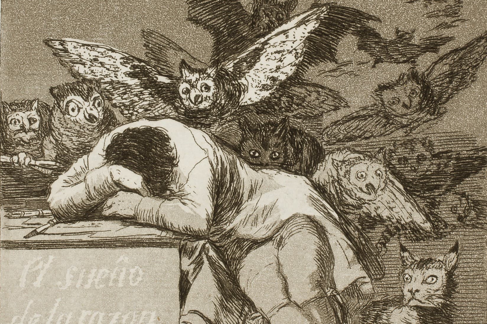 Museo del Prado via Wikimedia Commons 'The Sleep of Reason Produces Monsters,' detail of etching by Francisco Goya, circa 1797.