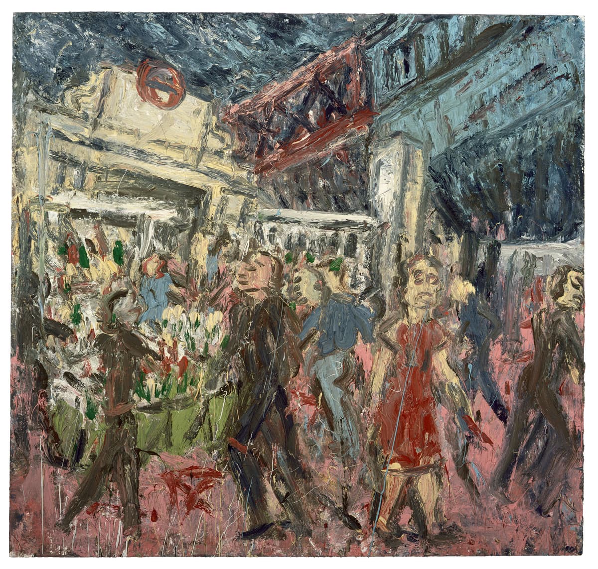 Courtesy of the Leon Kossoff Estate and Luhring Augustine, New York 'The Flower Stall, Embankment Station, Stormy Spring,' by Leon Kossoff, 1994.