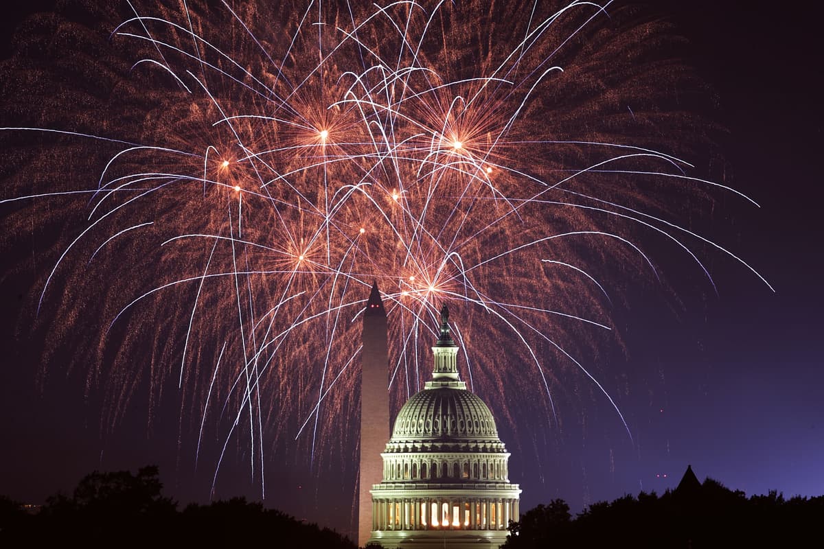 Alex Wong/Getty Images Fireworks above the Capitol and the Washington Monument on Independence Day in 2018.