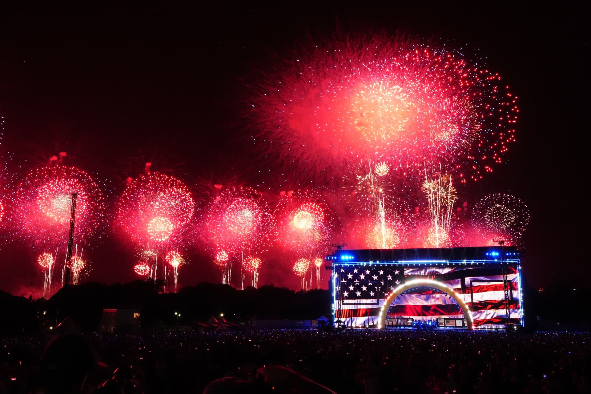 AP/Julia Demaree Nikhinson People watch fireworks at an Independence Day celebration honoring the nation's 250th anniversary, Salute to America, on July 5, 2026, on the National Mall at Washington, D.C.