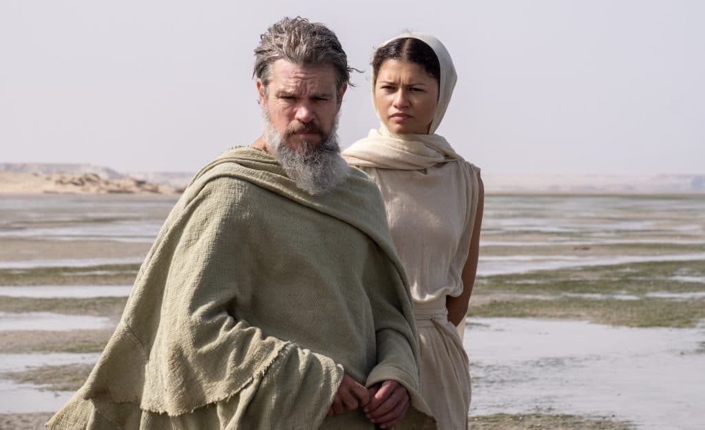 Universal Pictures Matt Damon as Odysseus and Zendaya as Athena in 'The Odyssey.'