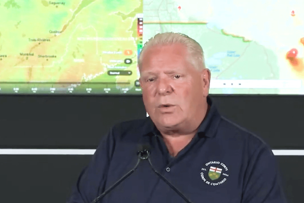 Via X Ontario’s premier, Doug Ford, defends his government’s response to wildfires during a press conference at Toronto on July 17, 2026.