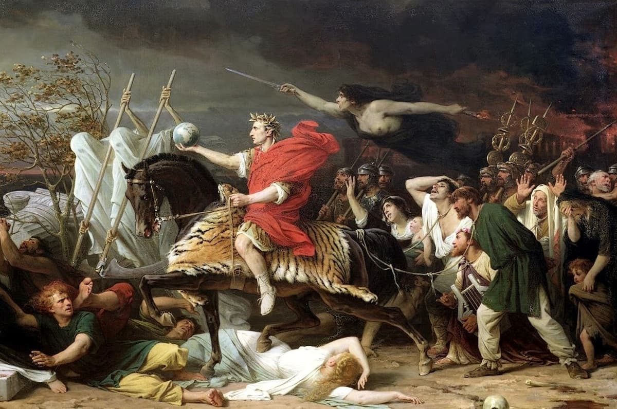 Via Wikimedia Commons Adolphe Yvon's depiction of Julius Caesar crossing the Rubicon, 1875, detail.
