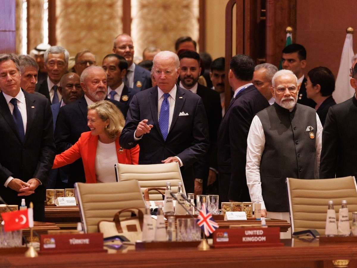 Dan Kitwood/Getty Images G20 members meet at the opening session of the Leaders' Summit at Delhi on September 9, 2023.