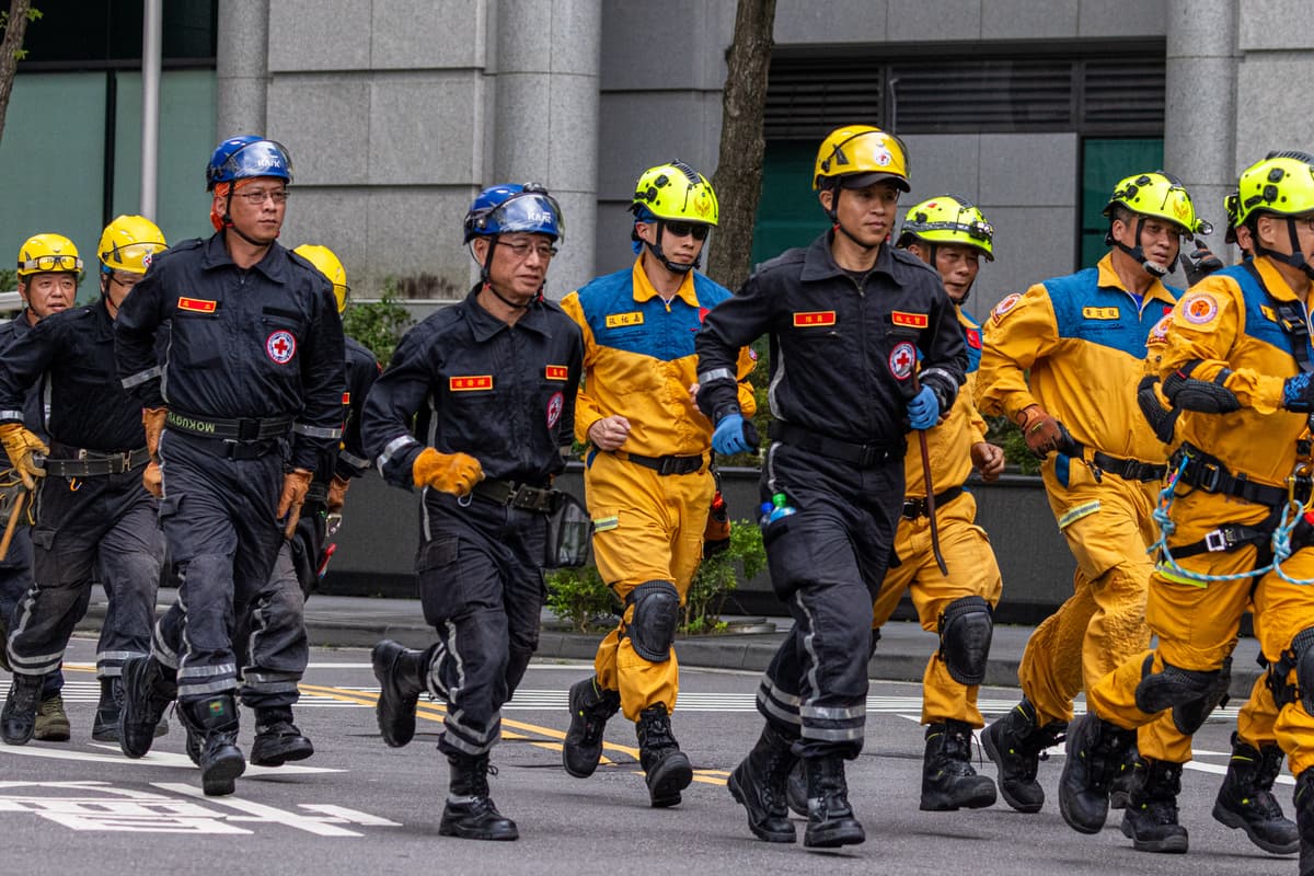 Annabelle Chih/Getty Images Simulation of a rescue operation is being conducted during the Urban Resilience (Air-Defense) Exercise on July 17, 2025 in Taipei, Taiwan.