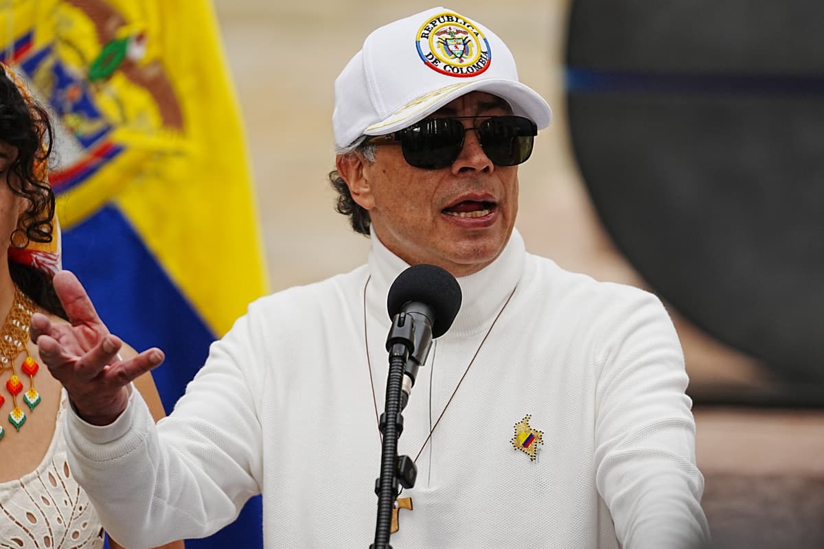 Andres Rot/Getty Images The president of Colombia, Gustavo Petro, speaks after casting his vote during the 2026 presidential runoff at Bogota on June 21, 2026.