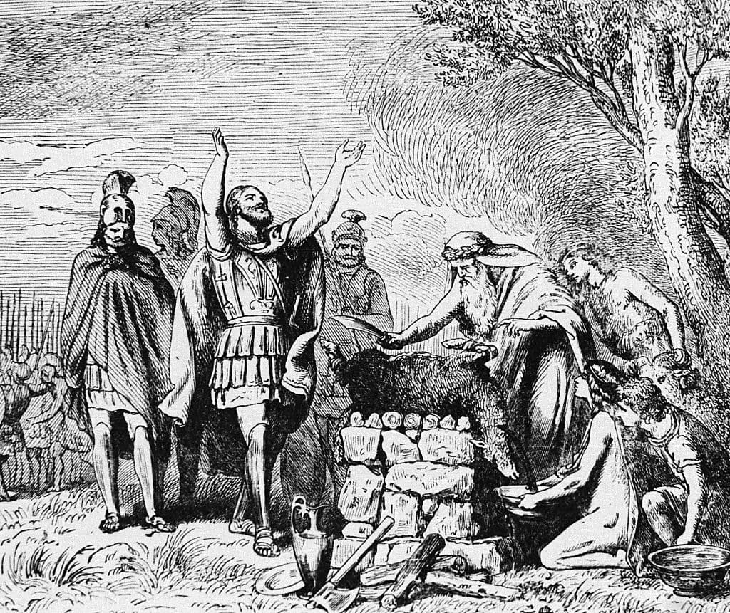 Bettmann/ Getty Images Spartan commander Pausanias making sacrifices to the Gods before the Battle of Plataea during the Greco-Persian Wars.