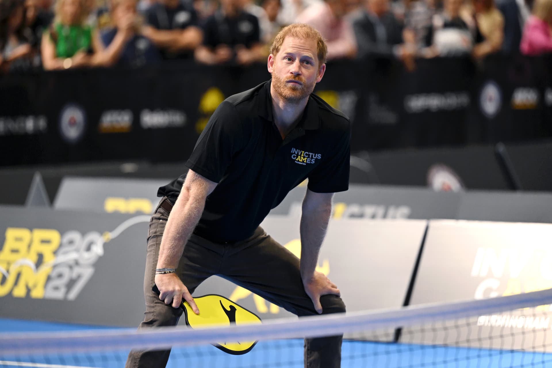 Jeff Spicer/Getty Images Prince Harry tries his hand at pickleball during an event previewing next year’s Invictus Games at Birmingham, England, on July 10, 2026.