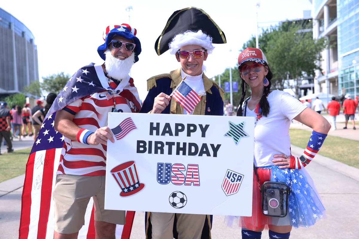 Lars Baron/Getty Images Fans celebrate America’s Independence Day before a World Cup match at Houston, Texas, on July 4, 2026.