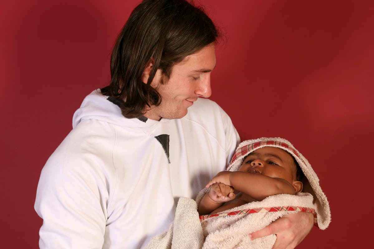 Joan Monfort/AP Argentine star Lionel Messi, then aged 20, cradles Spanish soccer standout Lamine Yamal when he was a 6-month-old baby in a promotional photo session at Barcelona, Spain, in September 2007.
