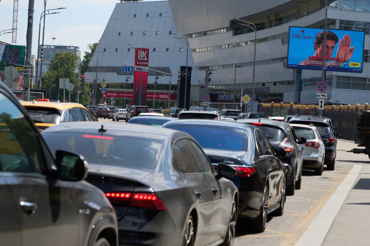 Alexander Zemlianichenko/AP Cars line up at a Lukoil gas station at Moscow on June 30, 2026.