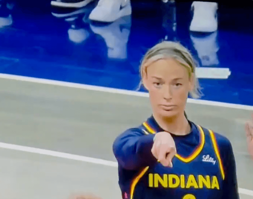 Via YouTube Indiana Fever player Sophie Cunningham is now a meme for pointing at Phoenix Mercury opponent DeWanda Bonner during a game on June 24, 2026.