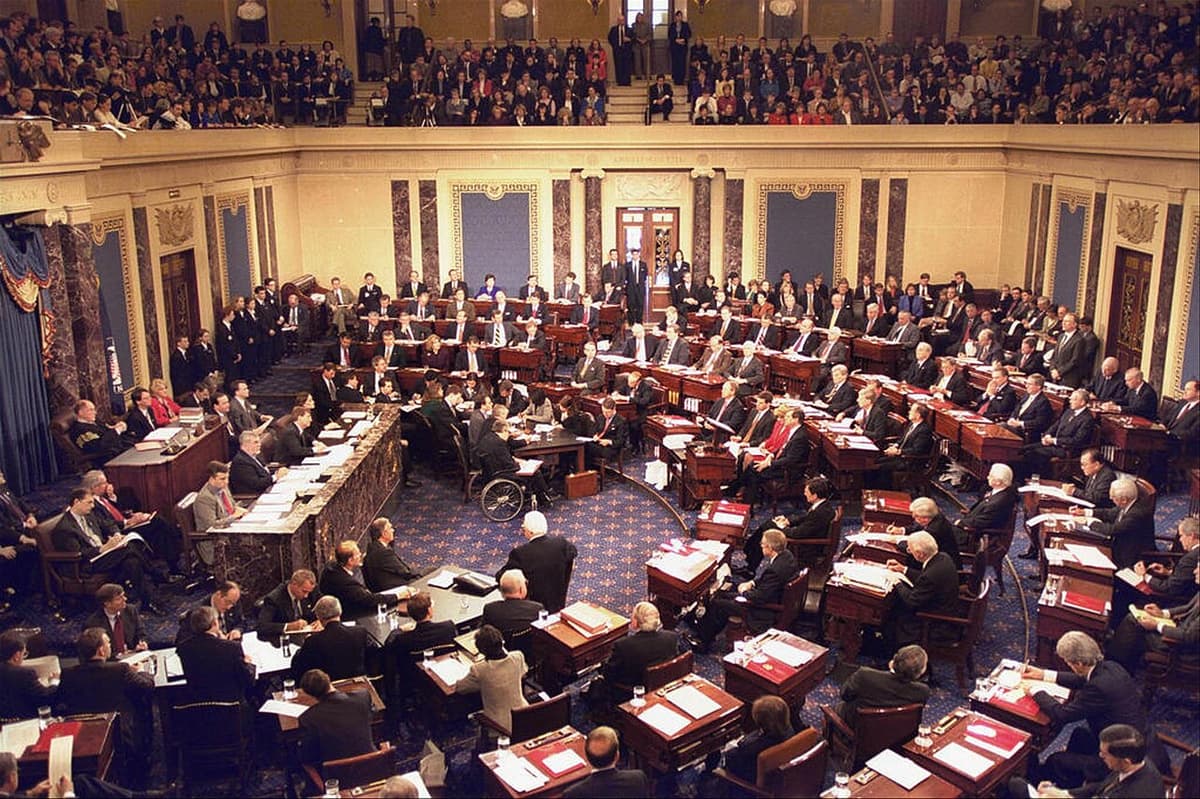 CSPAN Via Wikimedia Commons The Senate in session in 1999 during the impeachment trial of President Clinton.