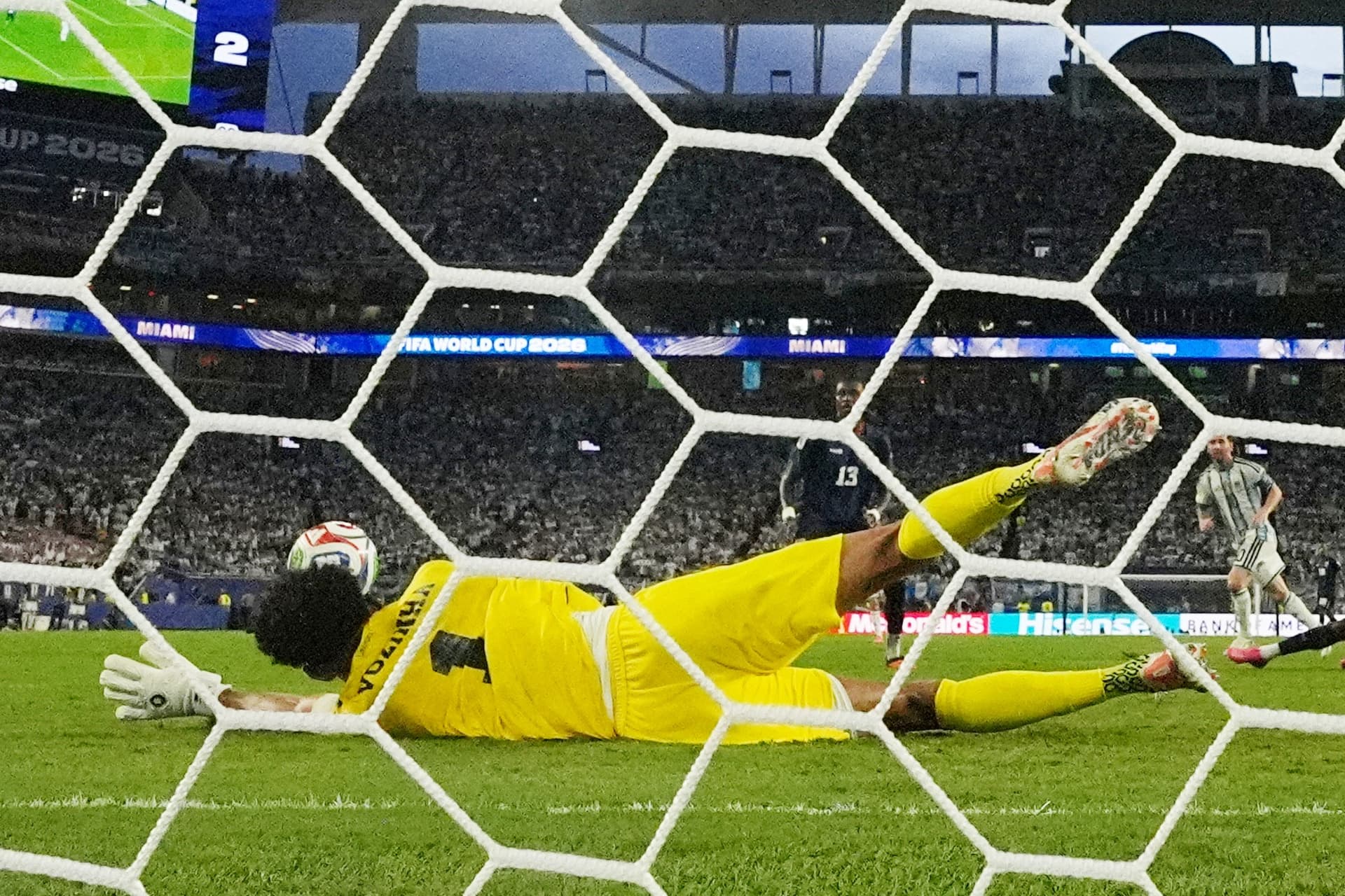 Lynne Sladky/AP Cape Verde goalkeeper Vozinha makes a save on a shot by Argentina's Lionel Messi during extra time in a World Cup match at Miami Gardens, Florida, on July 3, 2026.