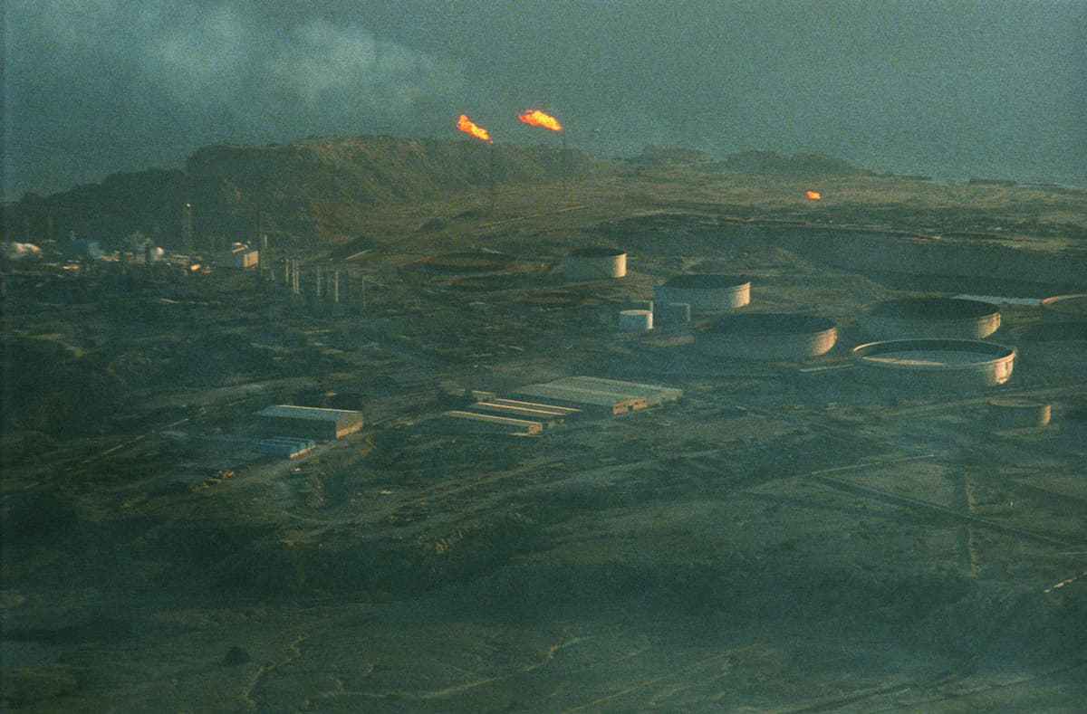 Kaveh Kazemi/Getty Images An aerial view of oil fields and installations on Kharg Island in the Persian Gulf, off the coast of Iran, in 2000.