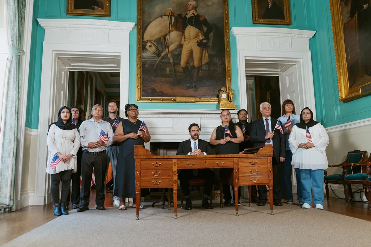 Kara McCurdy, Mayoral Photography Office Mayor Zohran Mamdani marking America's 250th birthday from George Washington's desk at City Hall, July 3rd, 2026.