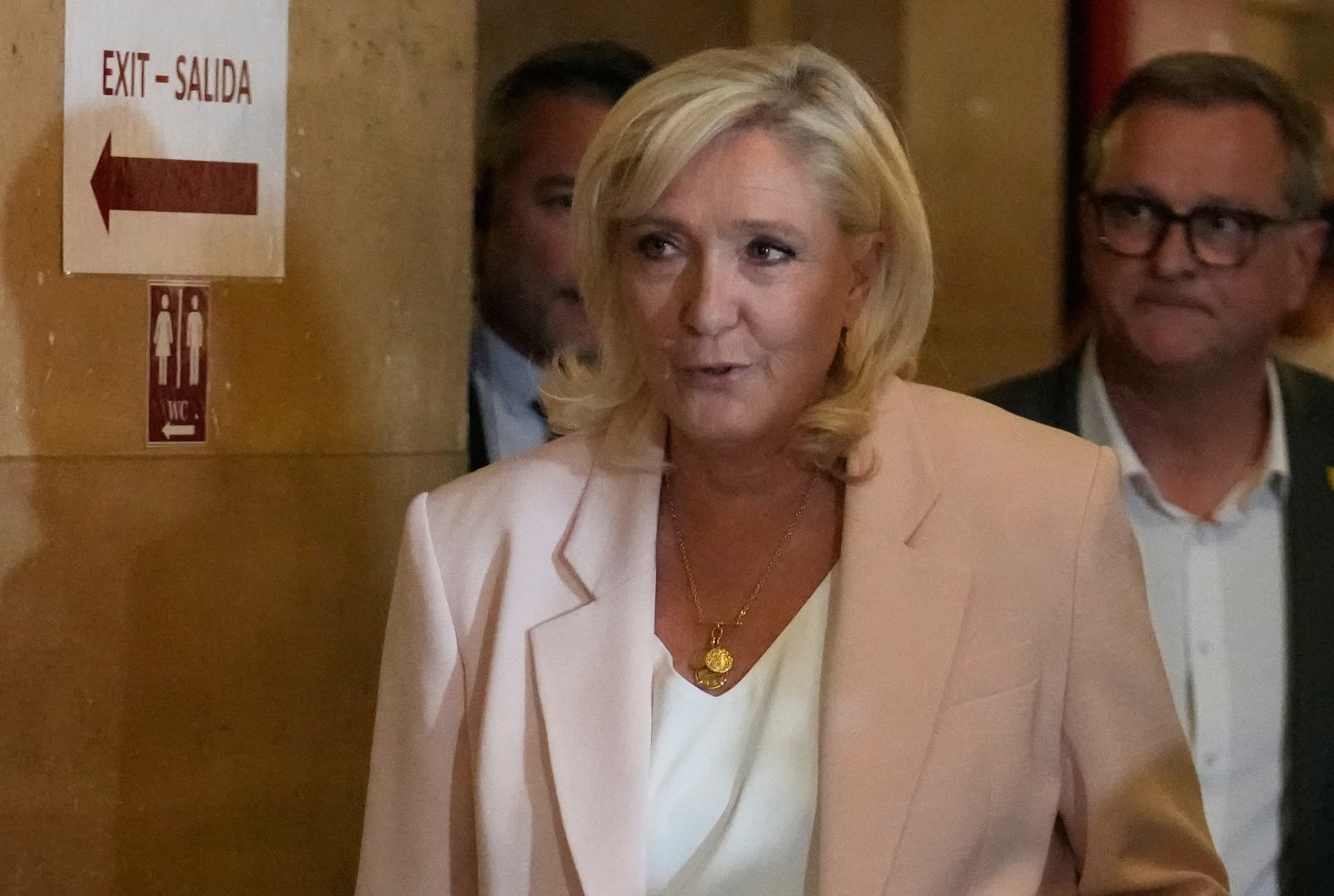 AP/Michel Euler National Rally leader Marine Le Pen arrives at court at Paris on July 7, 2026.