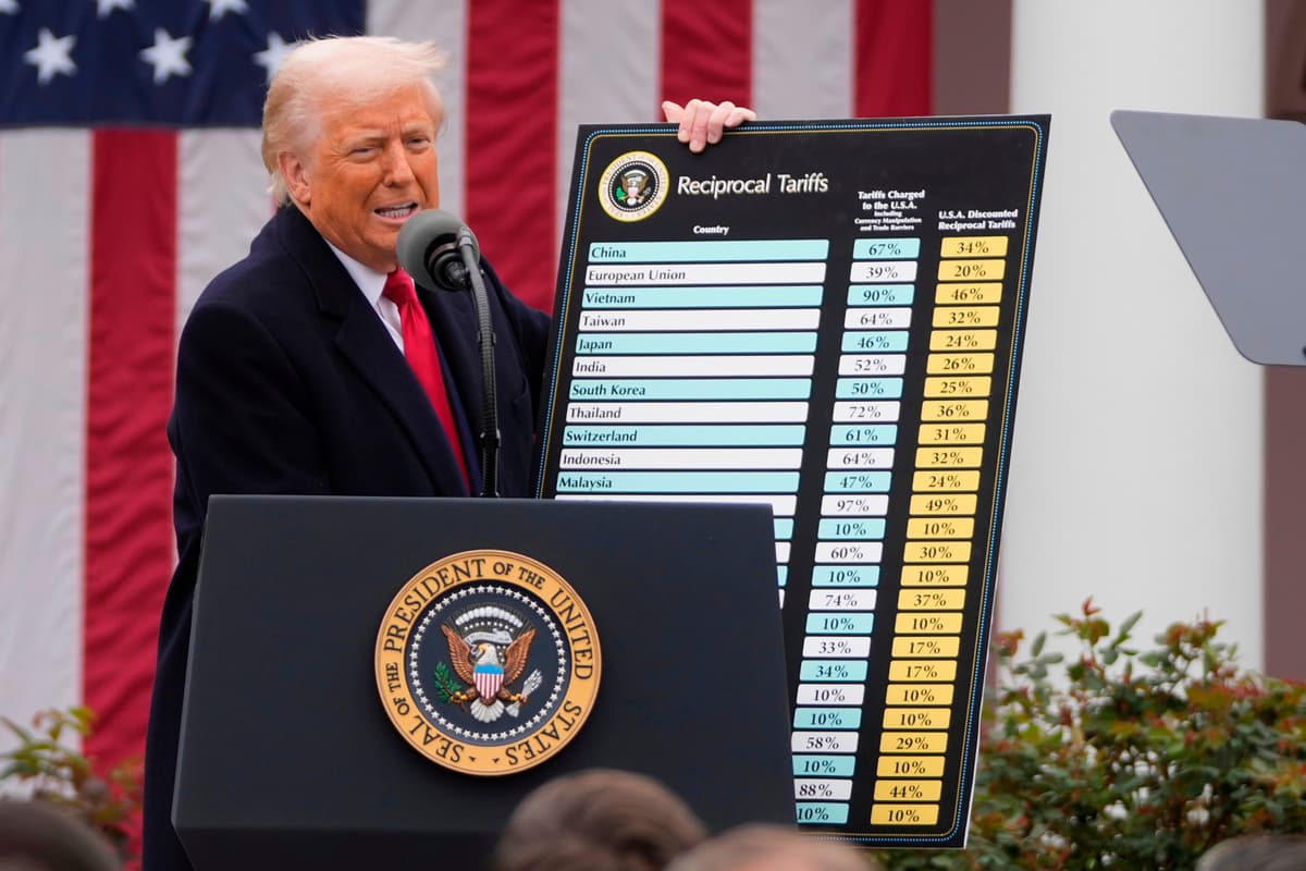 AP/Mark Schiefelbein President Trump announces new tariffs at the Rose Garden on April 2, 2025.