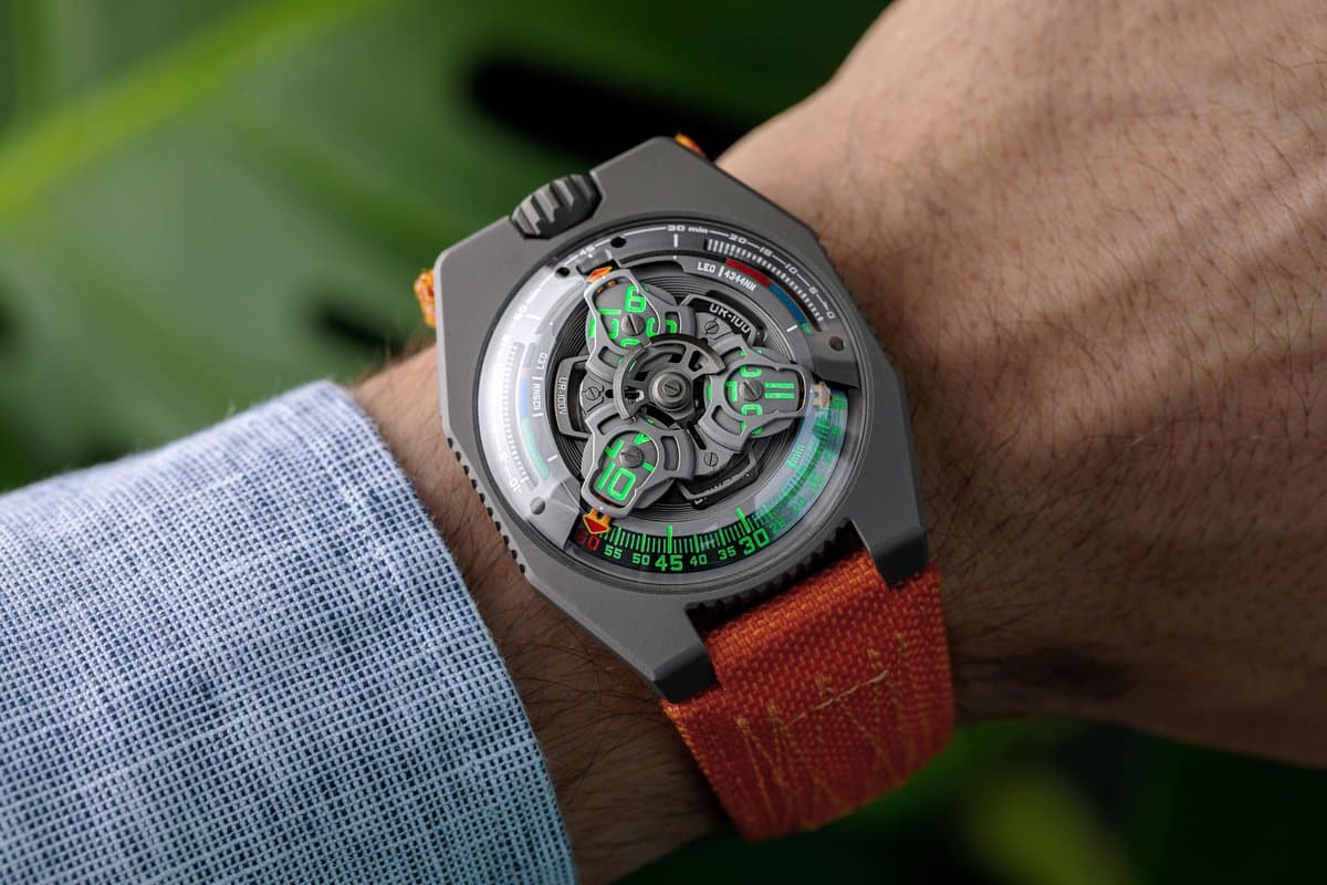 Collective Horology via X Collective Horology released this image of the limited-edition Urwerk UR-100V P.02 wristwatch, a collaboration with a Swiss watchmaker and a New York museum, on July 20, 2021. Only 20 of the watches were made.