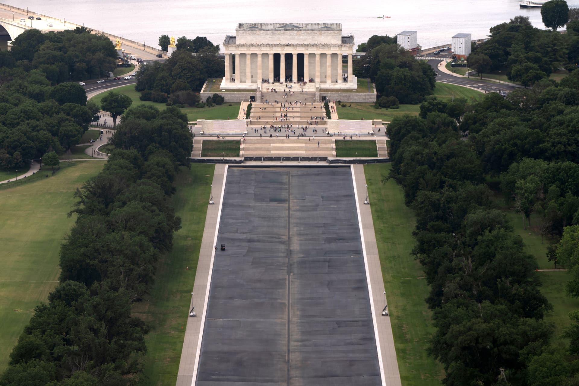 Mark Schiefelbein/AP The Lincoln Memorial Reflecting Pool is seen from the Washington Monument at Washington, D.C., on July 31, 2026.