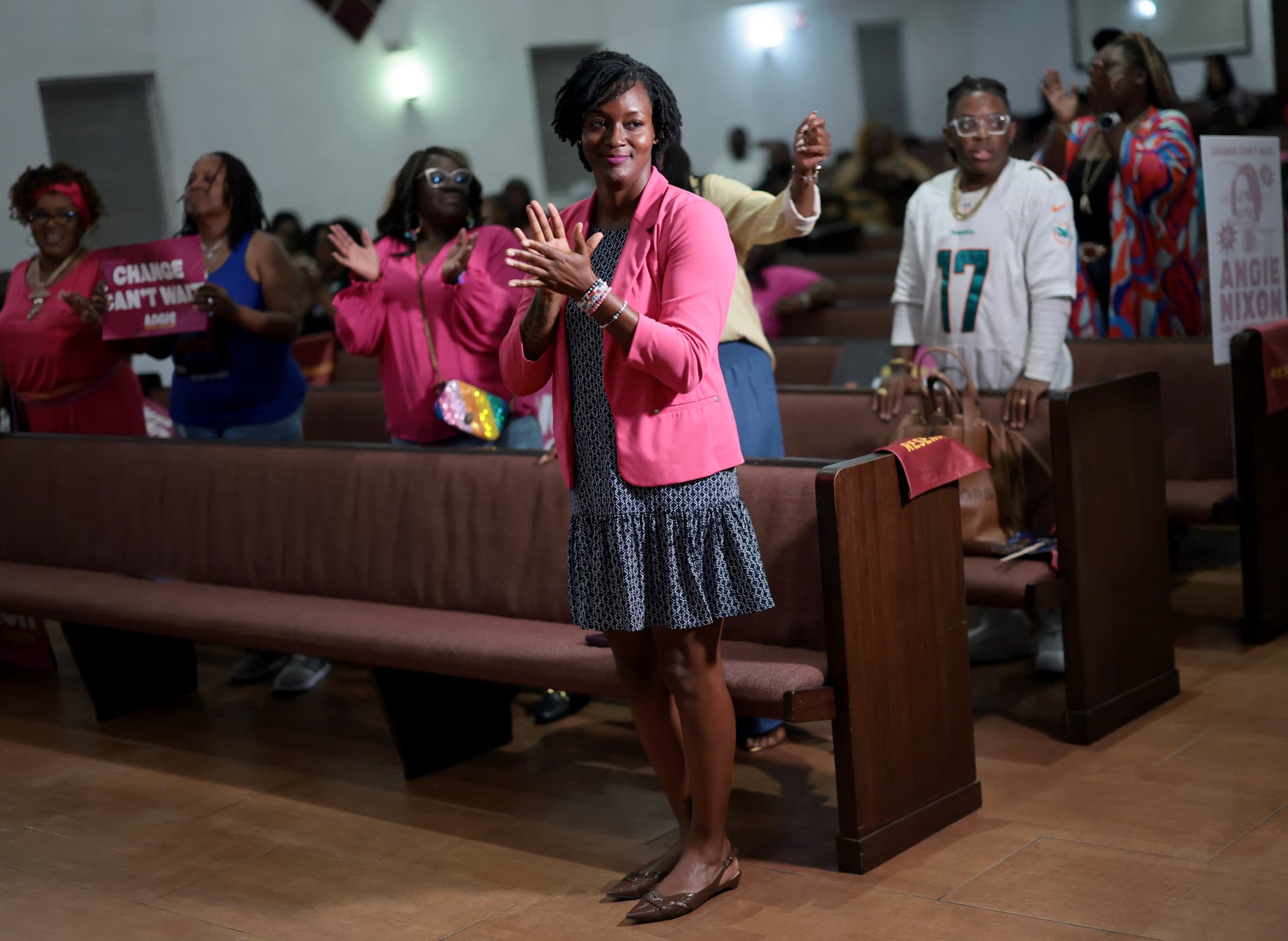 Joe Raedle/Getty Images The Democratic nominee for Senate from Florida, Angie Nixon, on August 17, 2026 at Hallandale Beach.