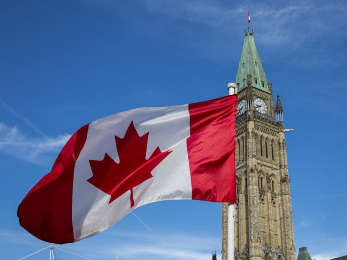 Government of Canada The National Flag of Canada flies on Parliament Hill at Ottawa.