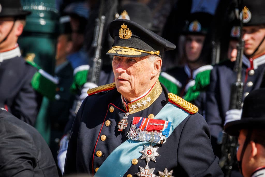 Per Ole Hagen/Getty Images King Harald at the Welcoming Ceremony for the Danish King and Queen at the on May 14, 2024 at Oslo, Norway