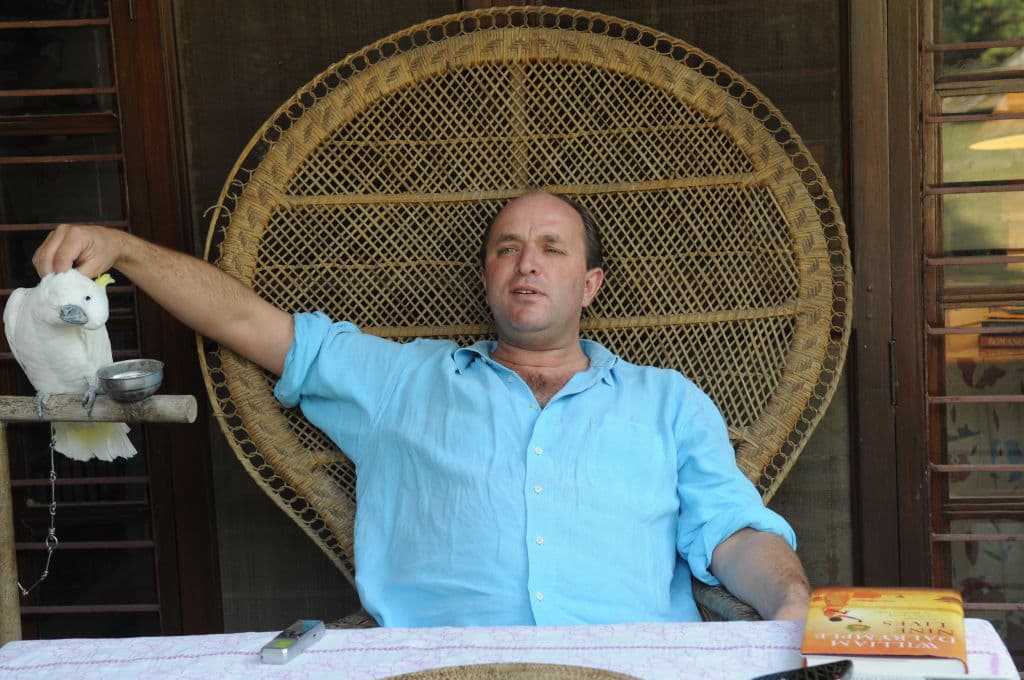Sondeep Shankar/Getty Images William Dalrymple pictured with his cockatoo.