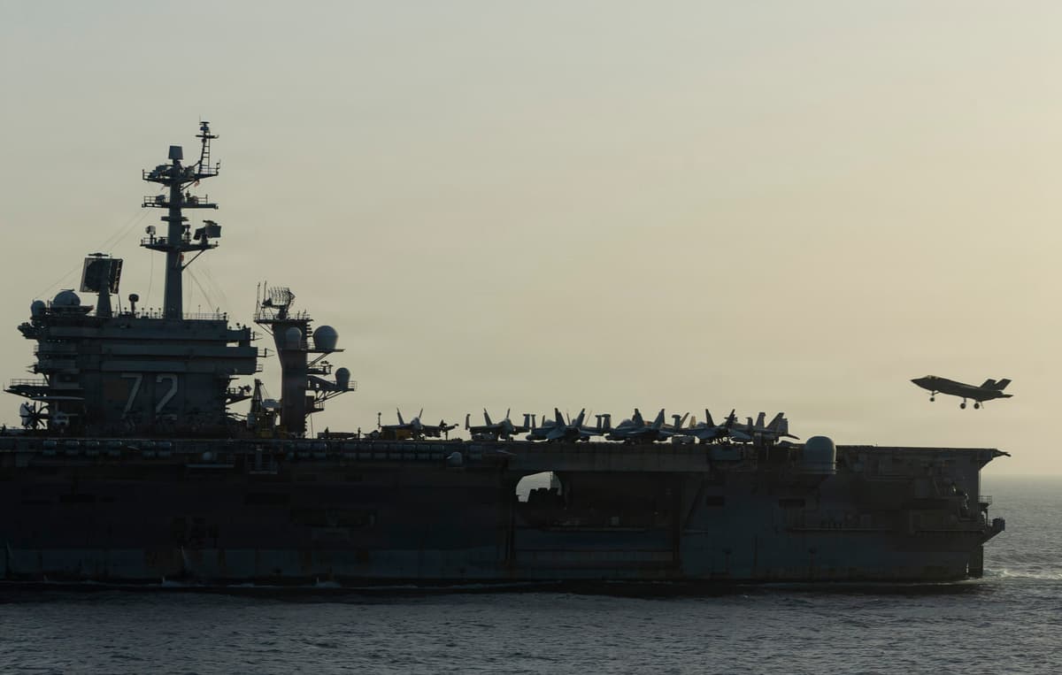 United States Navy via Getty Images The USS Abraham Lincoln conducts blockade operations related to the Strait of Hormuz in the Arabian Sea on April 16, 2026.