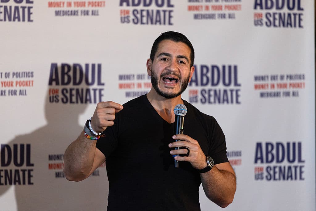 Scott Olson/Getty Images) Democratic candidate for Senate in Michigan Abdul El-Sayed speaks during a rally at The Congregation on August 03, 2026 at Detroit, Michigan.